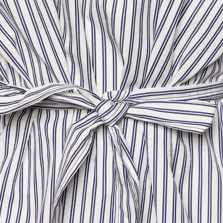 Pre Owned Sandro White/Blue Striped Cotton Lace Trim Dorothee Top L