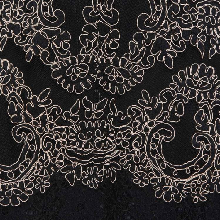 Pre Owned Sandro Black Lace Embroidered Midi Skirt S
