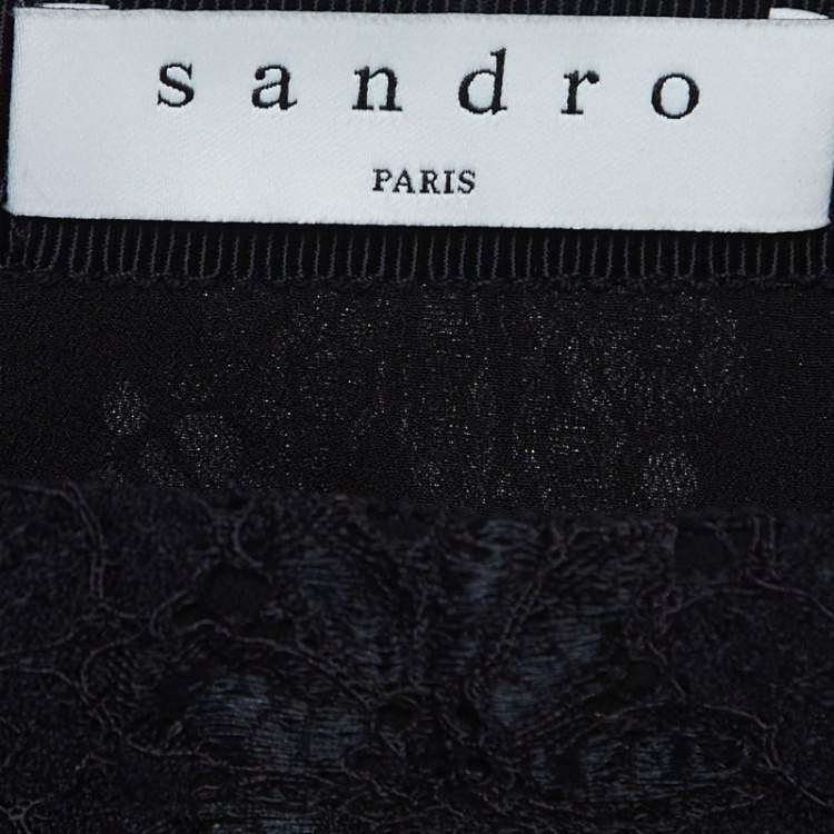 Pre Owned Sandro Black Lace Embroidered Midi Skirt S