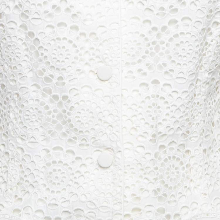 Pre Owned Sandro White Floral Lace Buttoned Front Mini Dress M