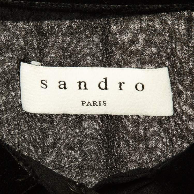 Pre Owned Sandro Black Velvet Lace and Crepe Mini Dress S