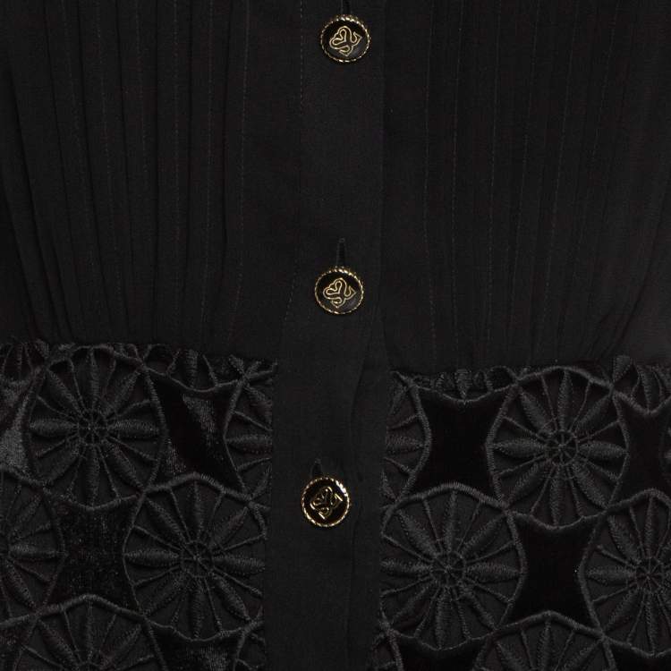 Pre Owned Sandro Black Velvet Lace and Crepe Mini Dress S