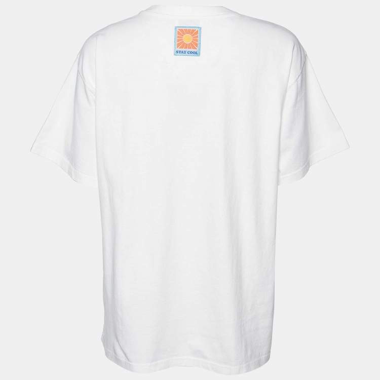 Pre Owned Sandro White Graphic Print Cotton Crew Neck T-Shirt M