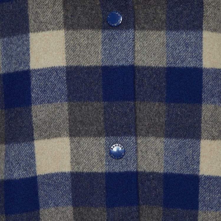 Pre Owned Sandro Navy Blue Checked Wool & Denim Short Coat S