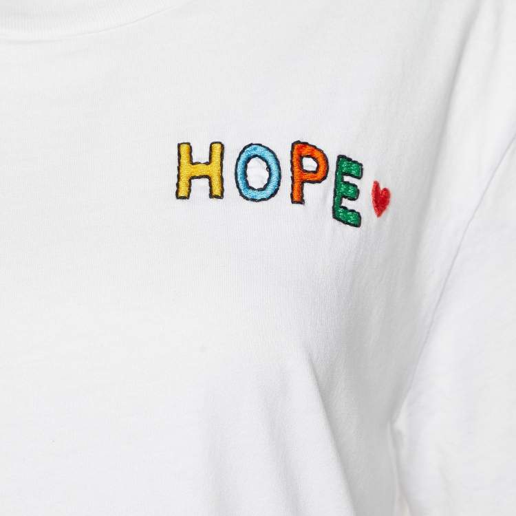 Pre Owned Sandro White Cotton Hope Embroidered Crew Neck T-Shirt S