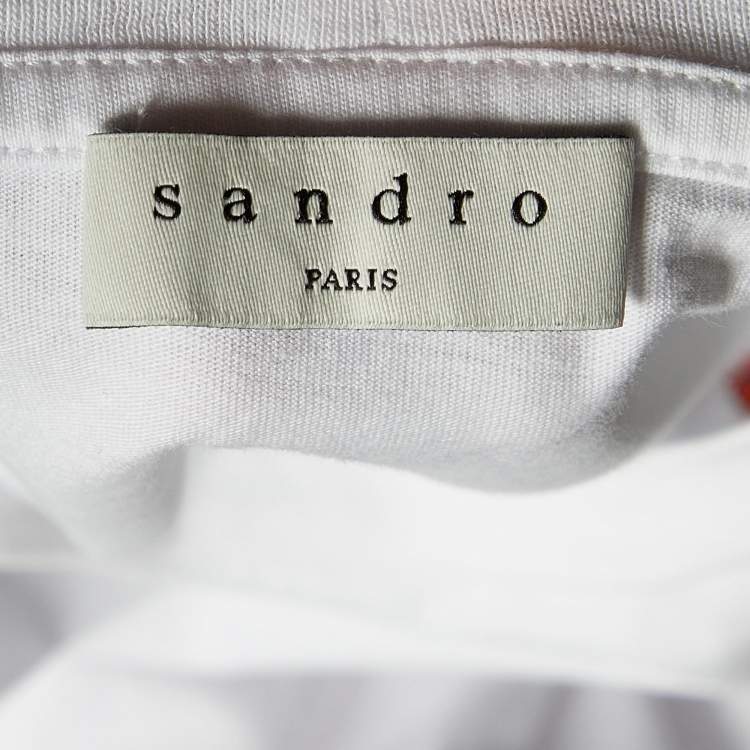 Pre Owned Sandro White Cotton Hope Embroidered Crew Neck T-Shirt S