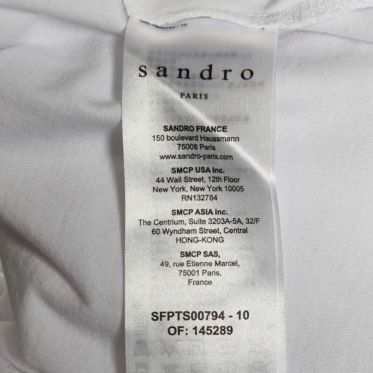 Pre Owned Sandro White Cotton Hope Embroidered Crew Neck T-Shirt S