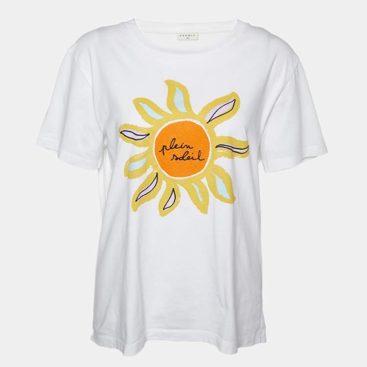 Pre Owned Sandro White Sun Print Cotton Crew Neck T-Shirt M
