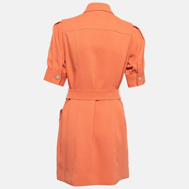 Pre Owned Sandro Orange Stretch Knit Belted Joody Mini Dress M