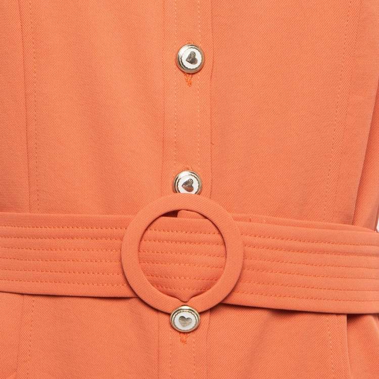 Pre Owned Sandro Orange Stretch Knit Belted Joody Mini Dress M