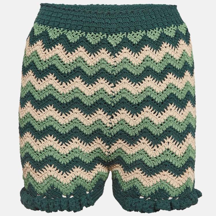 Pre Owned Sandro Green Chevron Patterned Knit Shorts S