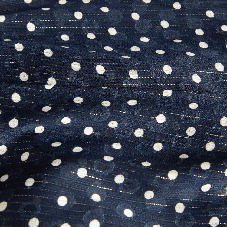 Pre Owned Sandro Navy Blue Metallic Thread Polka Dot Chiffon Shirt XS