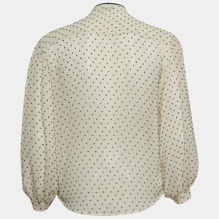 Pre Owned Sandro White Swiss Dots Chiffon Ruffled Shirt XS