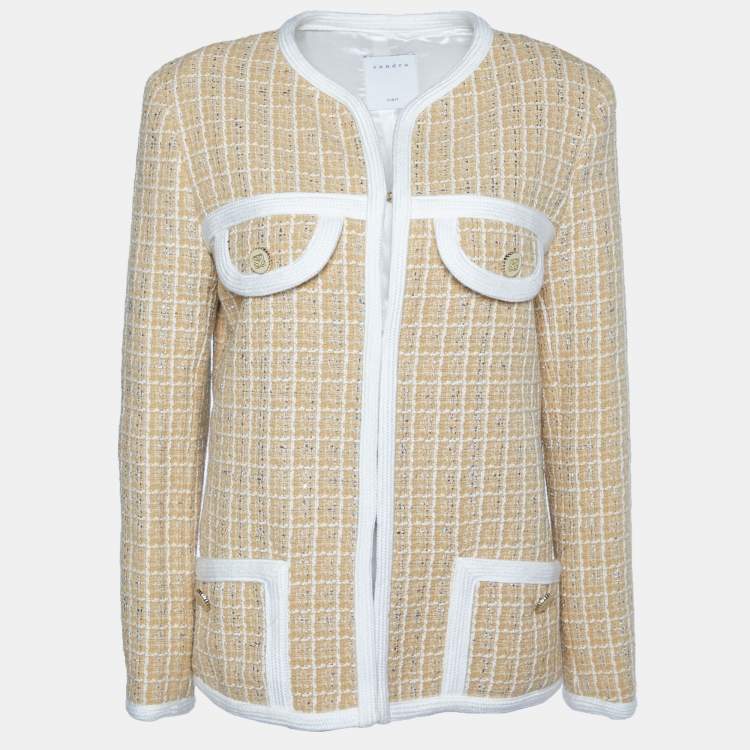 Pre Owned Sandro Yellow Ochre Cotton Blend Tweed Mielle Jacket S