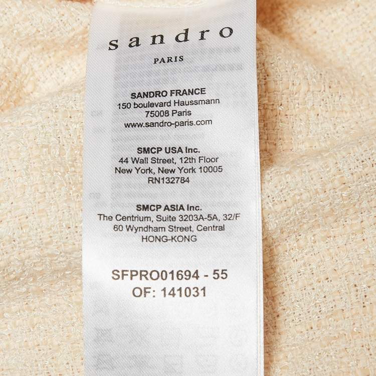 Pre Owned Sandro Beige Tweed Double Breasted Mini Dress XS