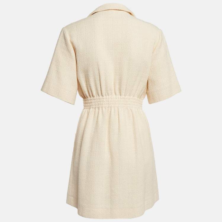 Pre Owned Sandro Beige Tweed Double Breasted Mini Dress XS