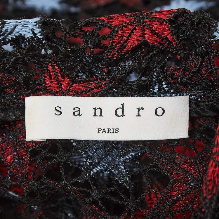 Pre Owned Sandro Black Star Lace Mini Dress M