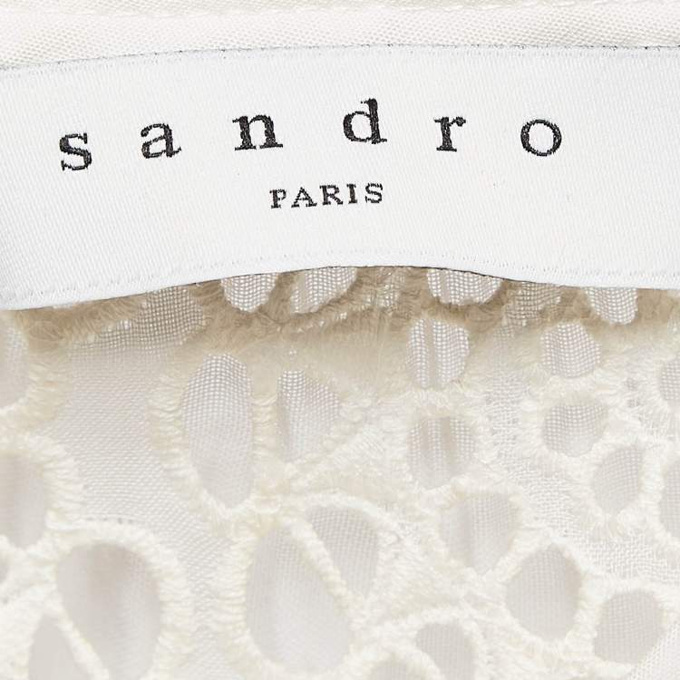 Pre Owned Sandro Off-White Lace Full Sleeve Ruffled Top M