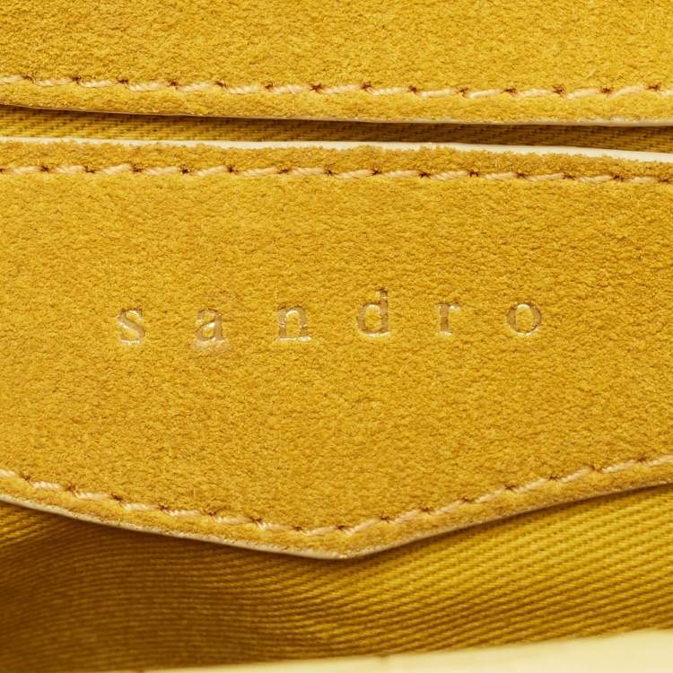 Pre Owned Sandro Yellow Croc Embossed Leather Chain Shoulder Bag