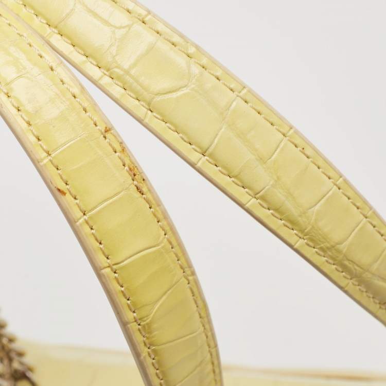 Pre Owned Sandro Yellow Croc Embossed Leather Chain Shoulder Bag
