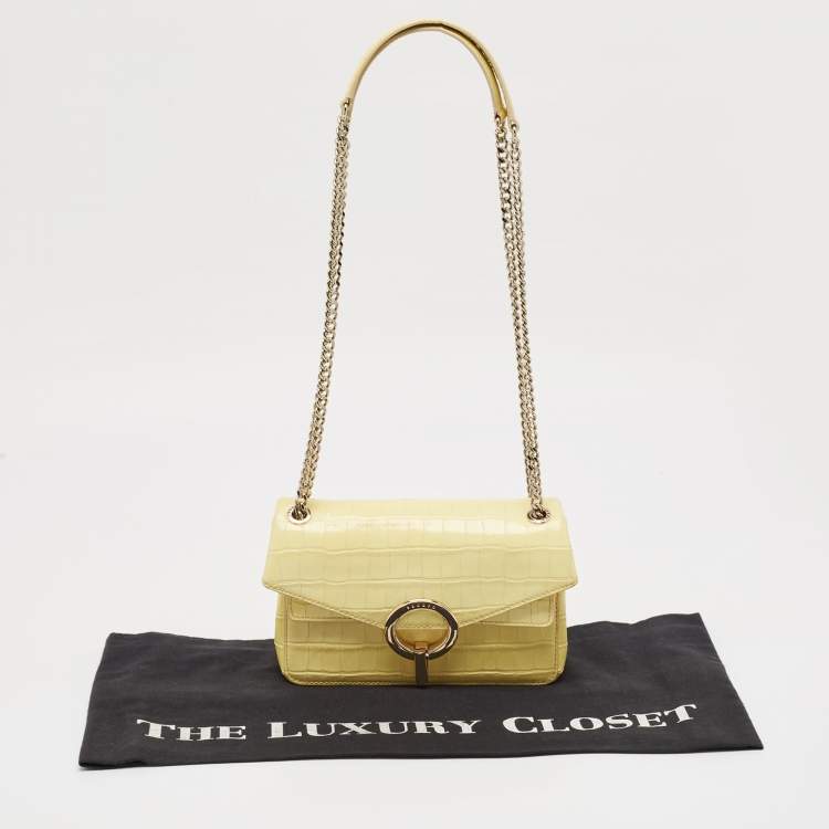 Pre Owned Sandro Yellow Croc Embossed Leather Chain Shoulder Bag