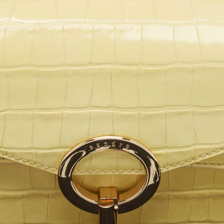 Pre Owned Sandro Yellow Croc Embossed Leather Chain Shoulder Bag