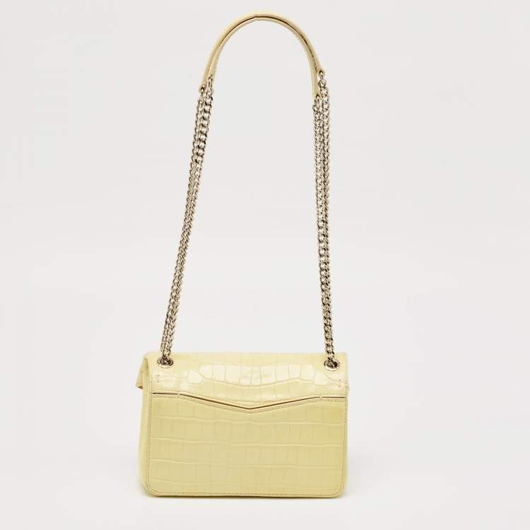 Pre Owned Sandro Yellow Croc Embossed Leather Chain Shoulder Bag