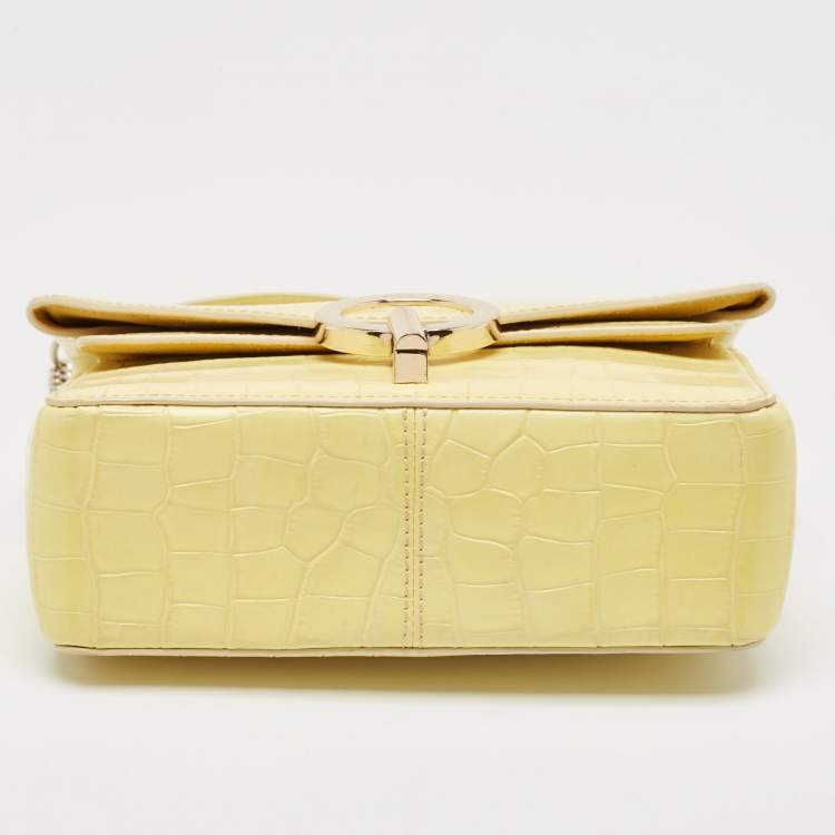 Pre Owned Sandro Yellow Croc Embossed Leather Chain Shoulder Bag