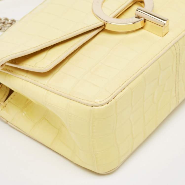 Pre Owned Sandro Yellow Croc Embossed Leather Chain Shoulder Bag
