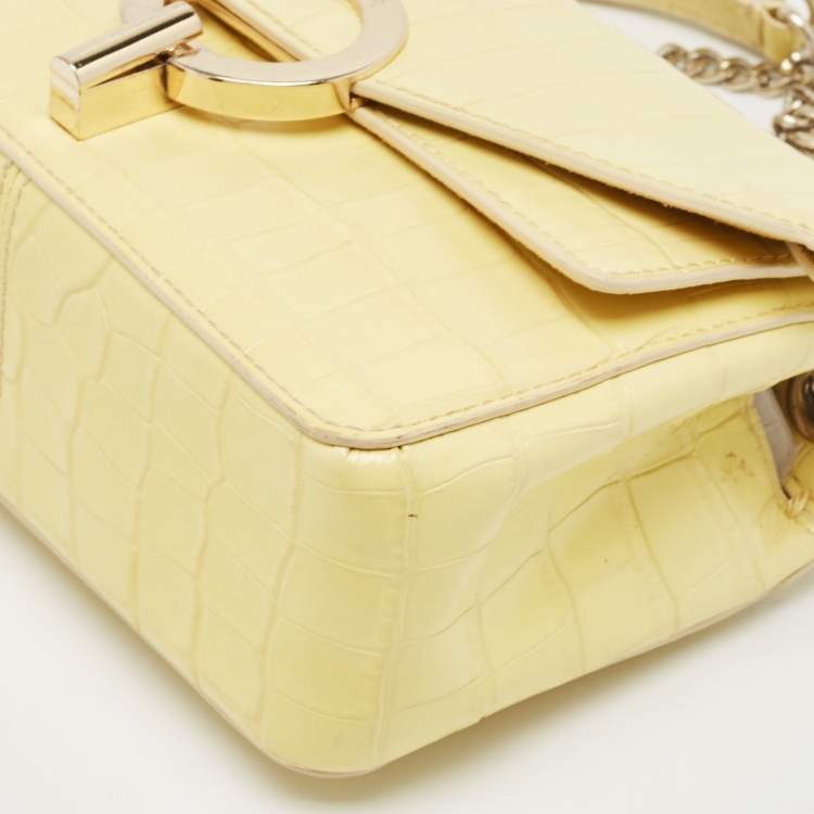 Pre Owned Sandro Yellow Croc Embossed Leather Chain Shoulder Bag