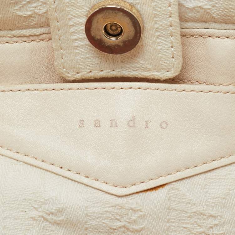 مملوكة مسبقًا Sandro Off White Embroidered Canvas Shopper Tote