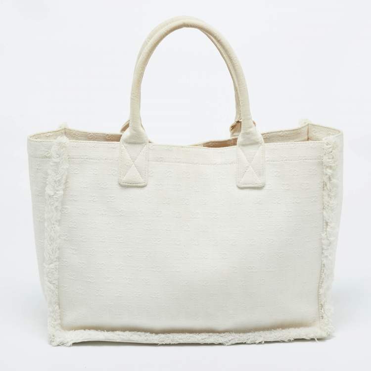 مملوكة مسبقًا Sandro Off White Embroidered Canvas Shopper Tote