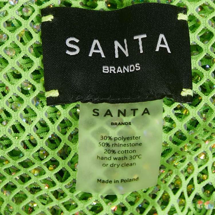 Pre Owned Santa Brands Green Rhinestone Embellished Mesh Sheer Maxi Dress One Size