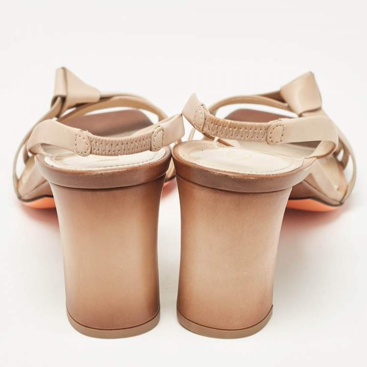 Pre Owned Santoni Beige/Brown Leather Forgive Slingback Sandals Size 38