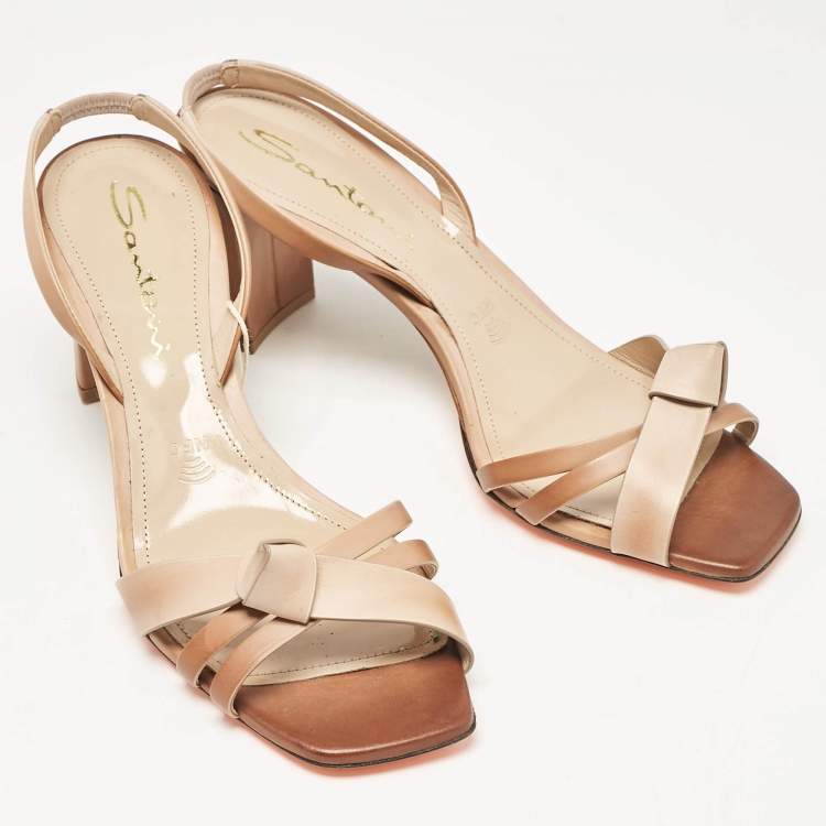 Pre Owned Santoni Beige/Brown Leather Forgive Slingback Sandals Size 38
