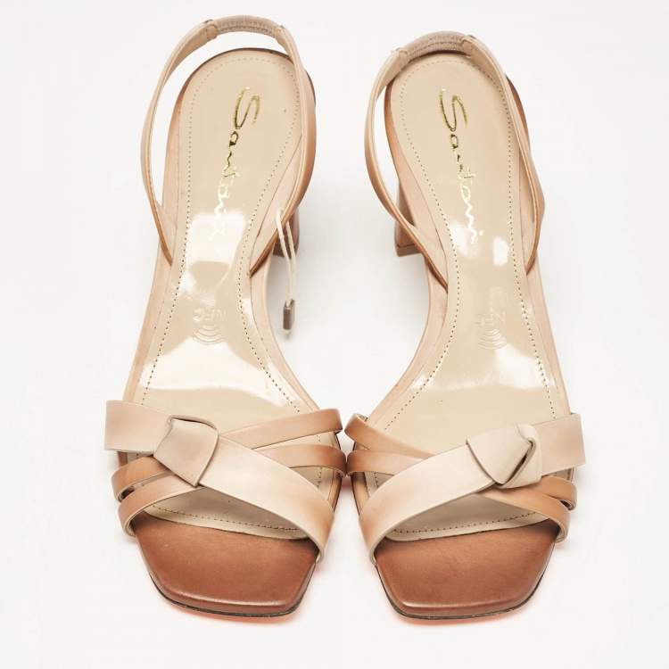 Pre Owned Santoni Beige/Brown Leather Forgive Slingback Sandals Size 38