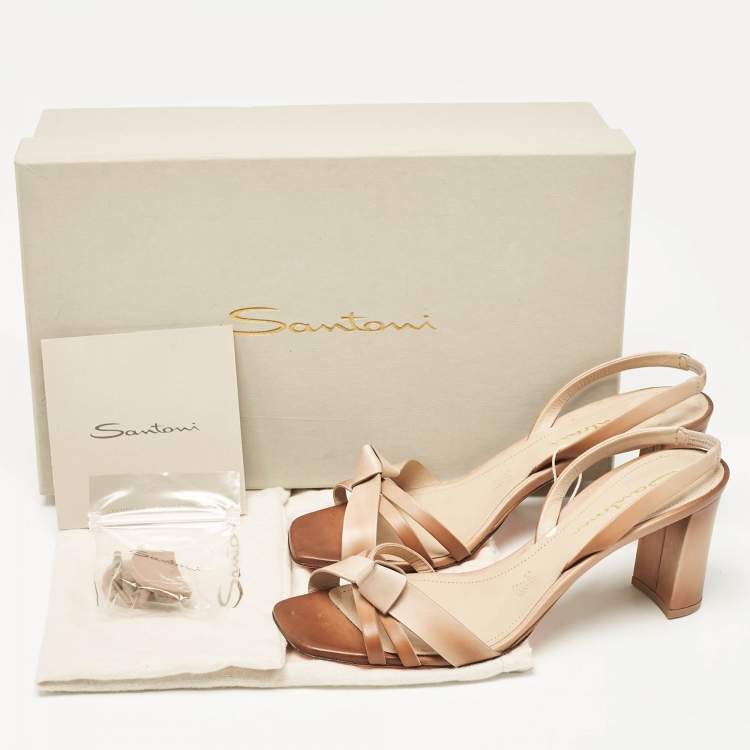 Pre Owned Santoni Beige/Brown Leather Forgive Slingback Sandals Size 38