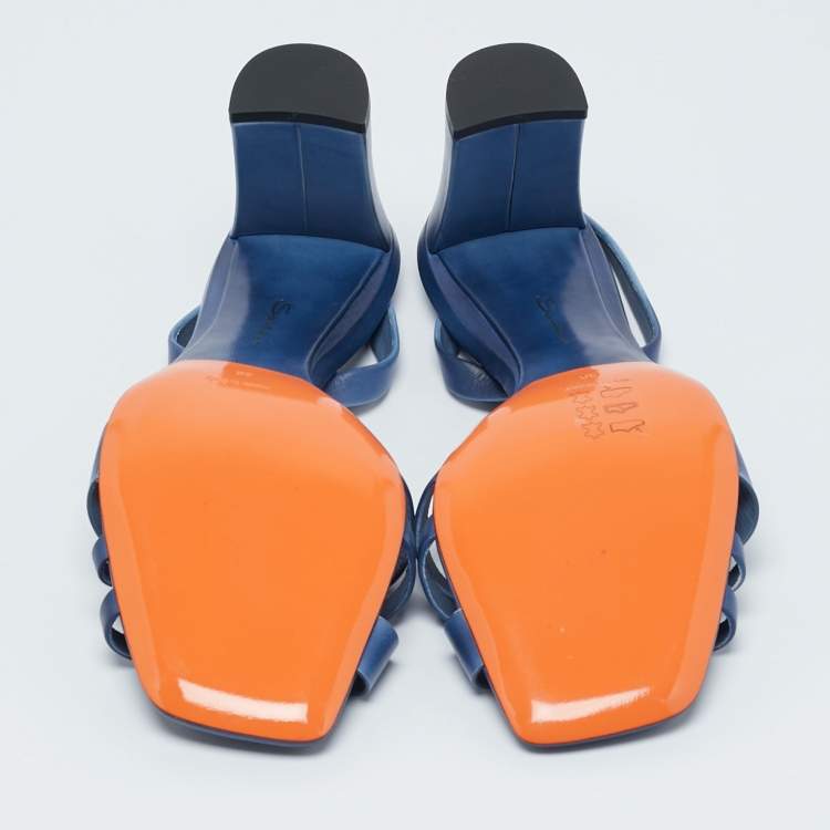 Pre Owned Santoni Blue Leather Forgive Slingback Sandals Size 38