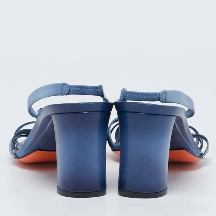 Pre Owned Santoni Blue Leather Forgive Slingback Sandals Size 38