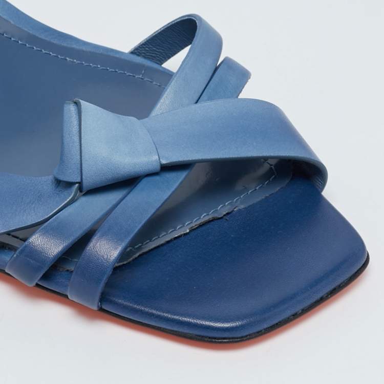 Pre Owned Santoni Blue Leather Forgive Slingback Sandals Size 38