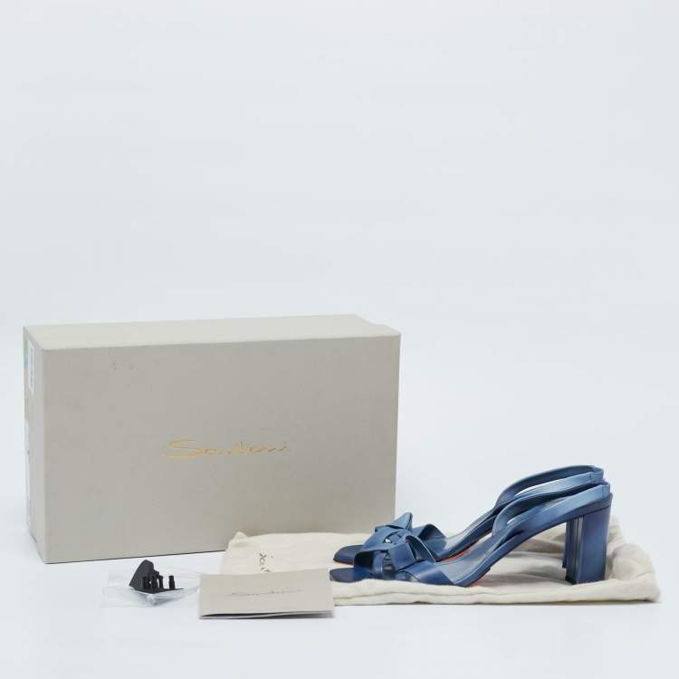 Pre Owned Santoni Blue Leather Forgive Slingback Sandals Size 38