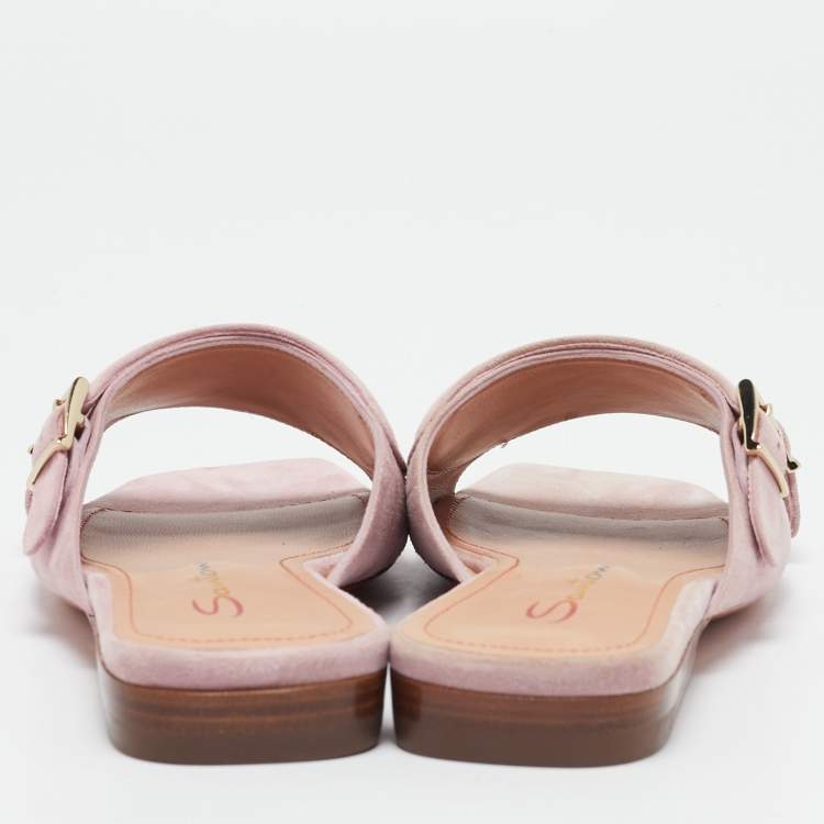 Pre Owned Santoni Pink Suede Double Buckle Flat Sandals Size 35