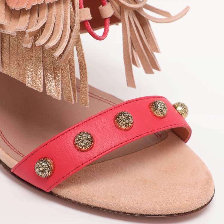 Pre Owned Santoni Multicolor Suede Fringe Lace Up Ankle Wrap Sandals 40