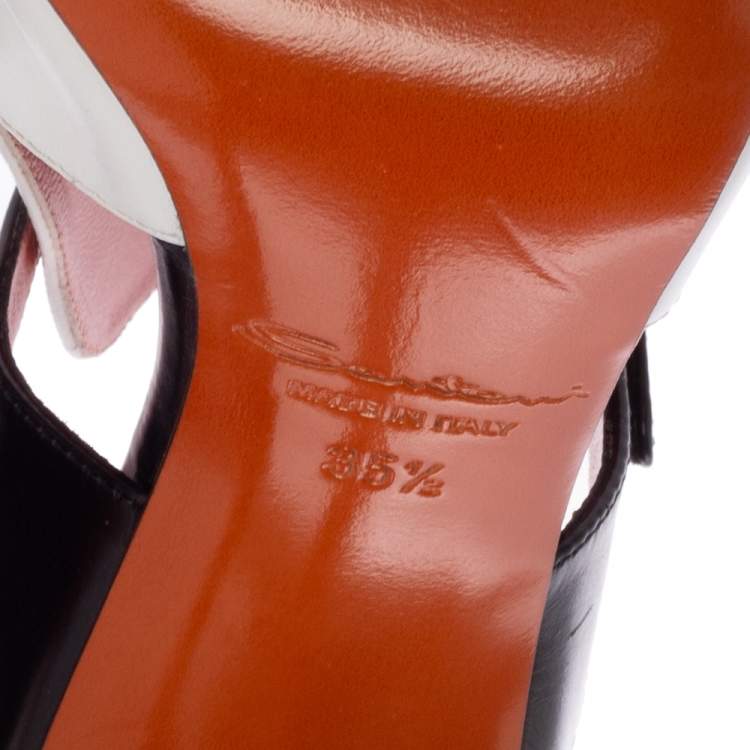 Pre Owned Santoni White/Black Leather Peep-Toe Mules Size 35.5