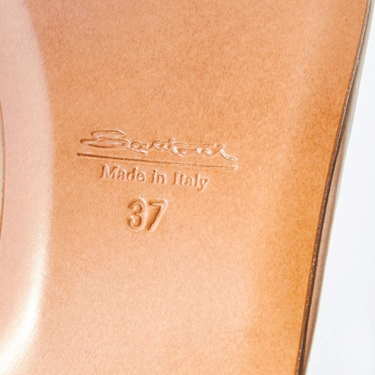 Pre Owned Santoni Beige Leather And Python Flower Bow Scrunch Ballet Flats Size 37