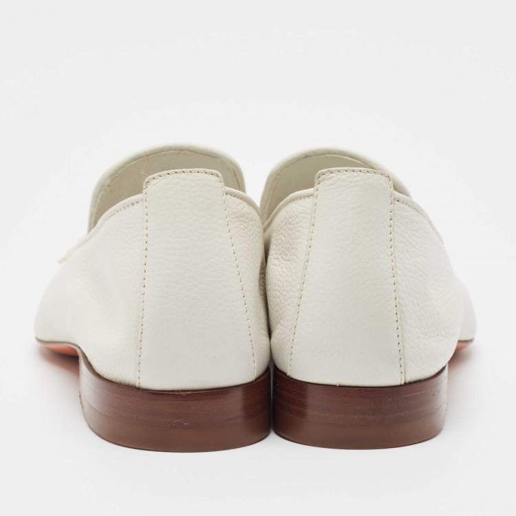 Pre Owned Santoni White Leather Tassel Detail Loafers Size 37