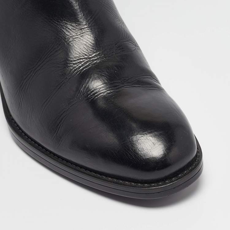 Pre Owned Santoni Black Leather Knee Length Boots Size 38.5