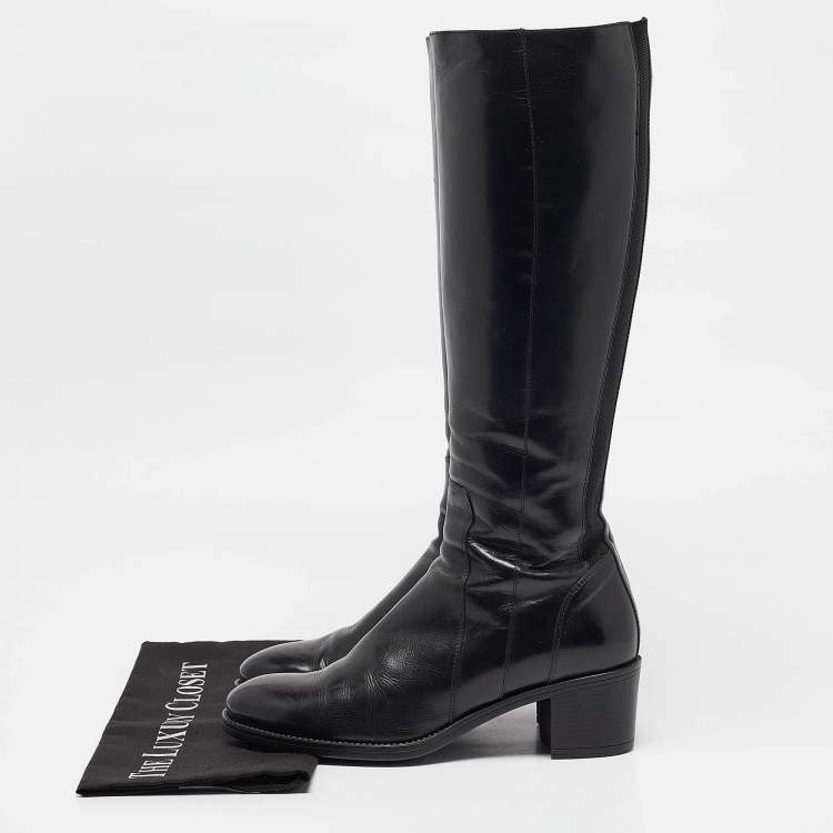 Pre Owned Santoni Black Leather Knee Length Boots Size 38.5