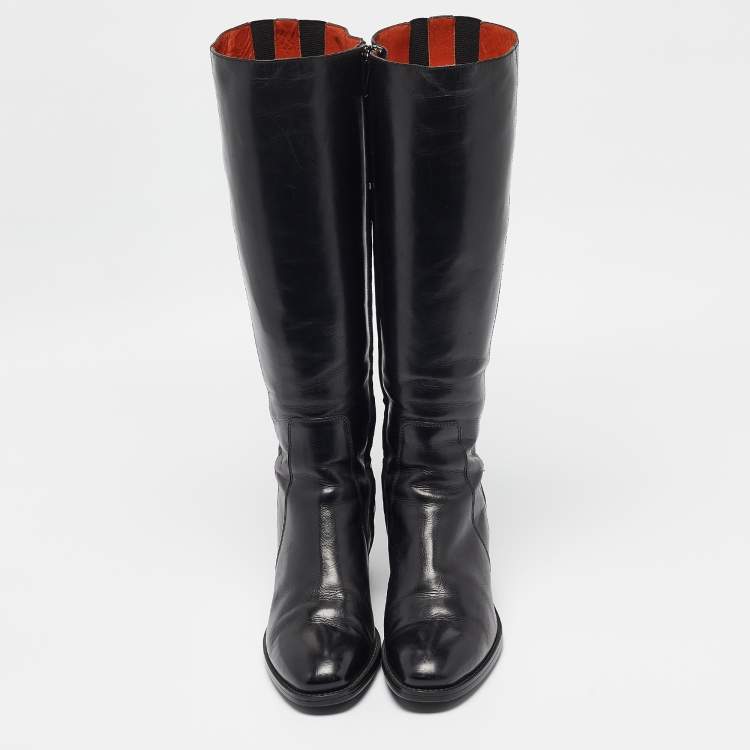 Pre Owned Santoni Black Leather Knee Length Boots Size 38.5