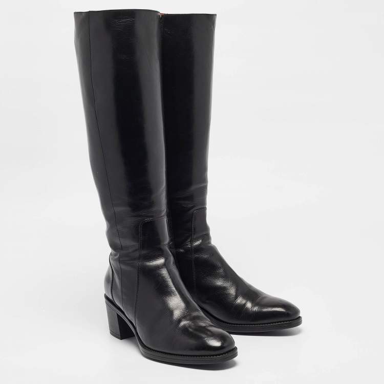 Pre Owned Santoni Black Leather Knee Length Boots Size 38.5